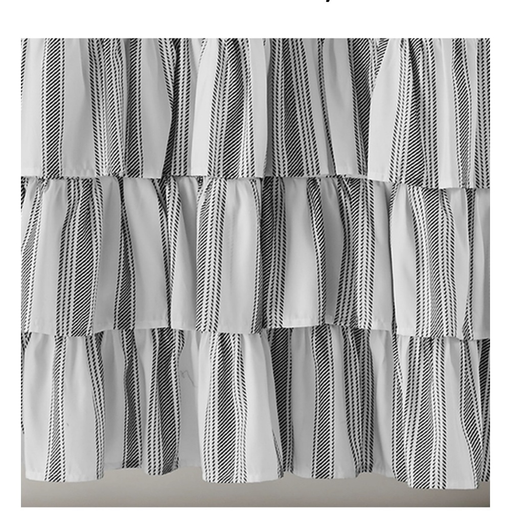 BH&G Striped Ruffle Skirt Printed Fabric Shower Curtain, Charcoal/White - Picture 2 of 6